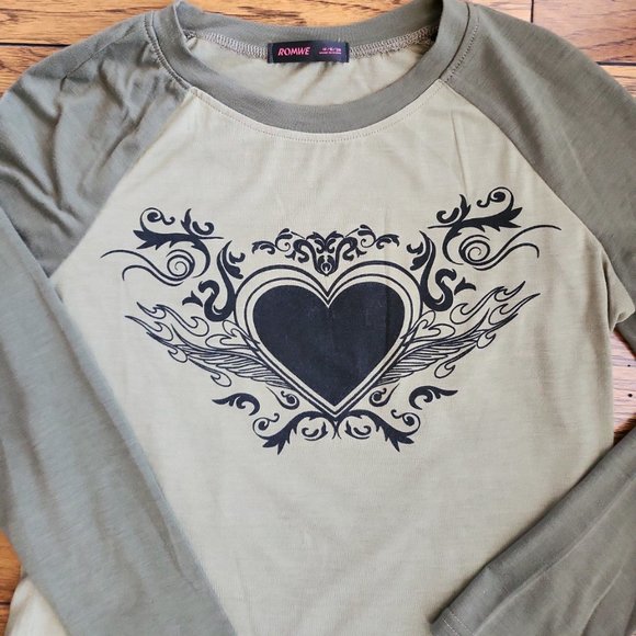 ROMWE Fairycore Heart Raglan Sleeve Top - Picture 6 of 7
